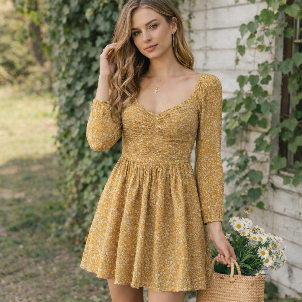 American Eagle Floral Yellow Mini Dress